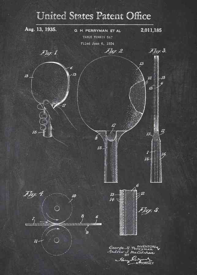 Patent Blueprint ping pong paddles A4 Photo Print