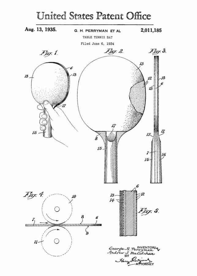 Patent Blueprint ping pong paddles 4 A4 Photo Print