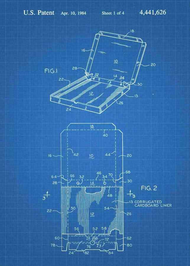 Patent Blueprint pizza box 3 A4 Photo Print