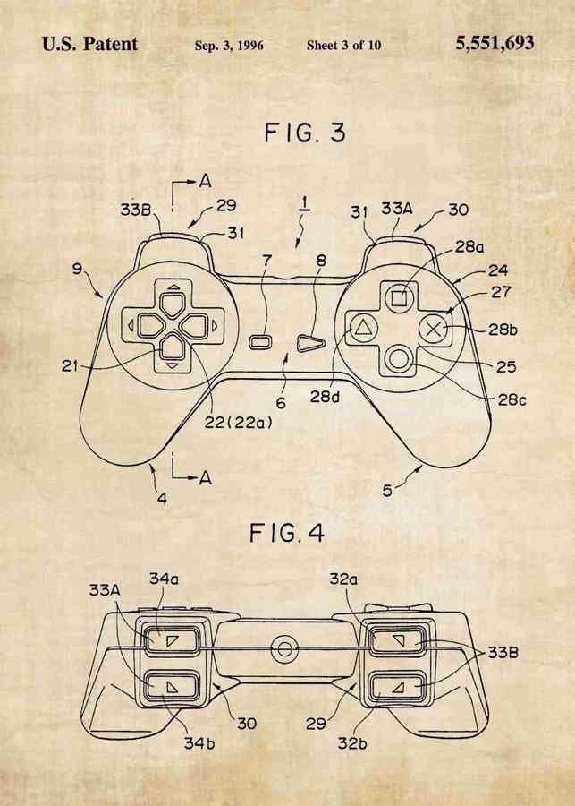 Patent Blueprint playstation 1 controller A4 Photo Print