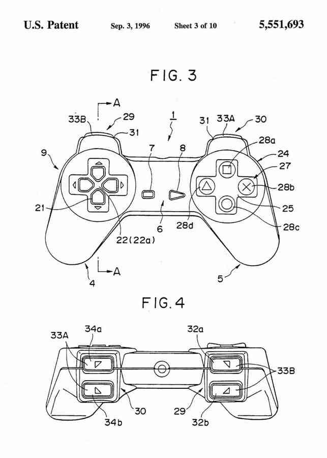 Patent Blueprint playstation 1 controller 4 A4 Photo Print