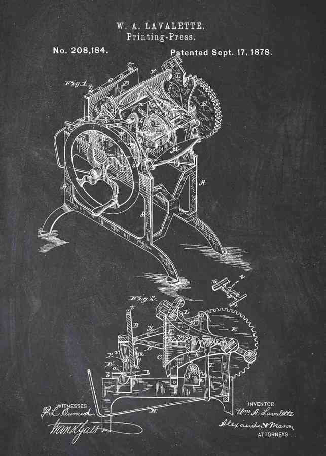 Patent Blueprint printing press A4 Photo Print