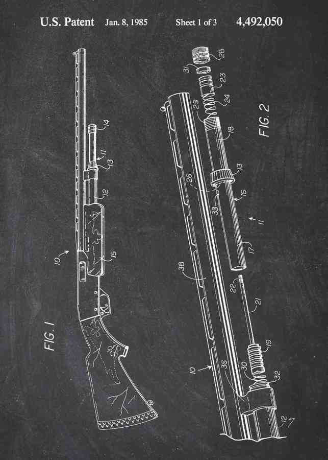 Patent Blueprint remington shotgun A4 Photo Print
