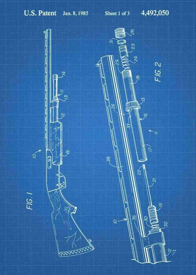 Patent Blueprint remington shotgun 3 A4 Photo Print