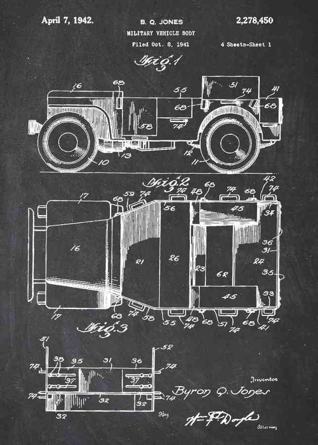 Patent Blueprint retro military jeep A4 Photo Print