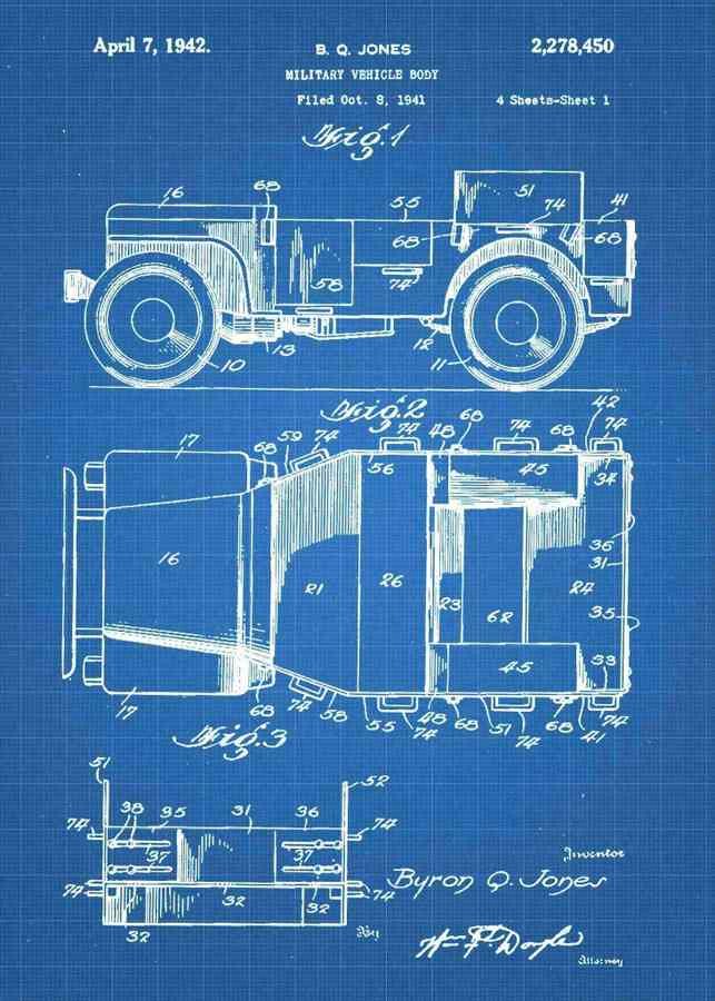 Patent Blueprint retro military jeep 3 A4 Photo Print