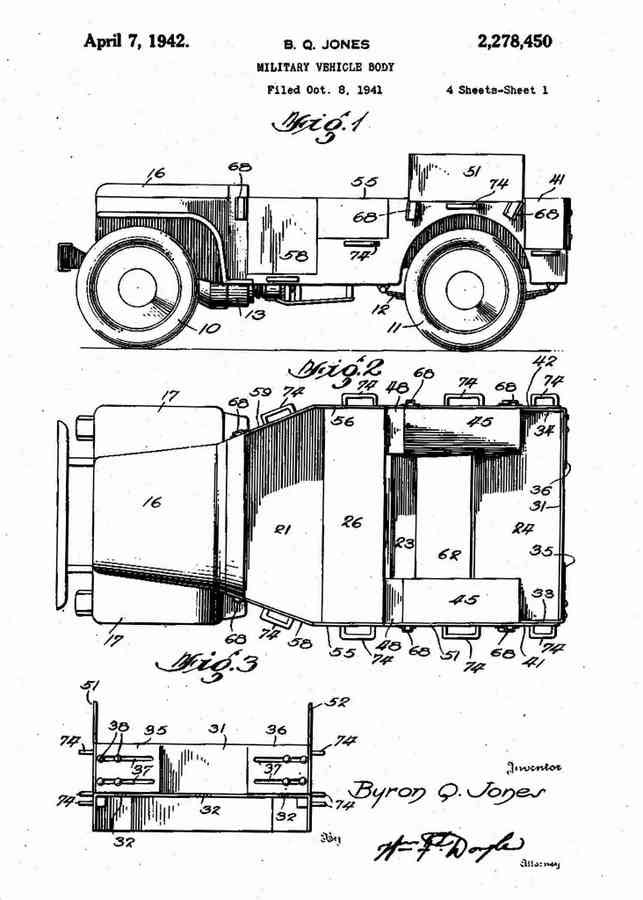 Patent Blueprint retro military jeep 4 A4 Photo Print