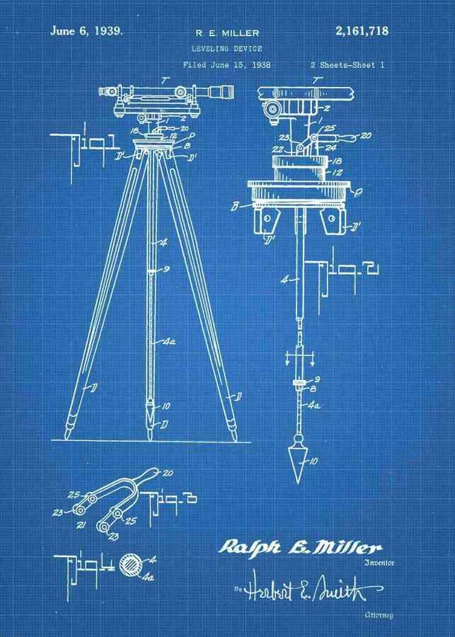 Patent Blueprint retro surveyors transit 3 A4 Photo Print