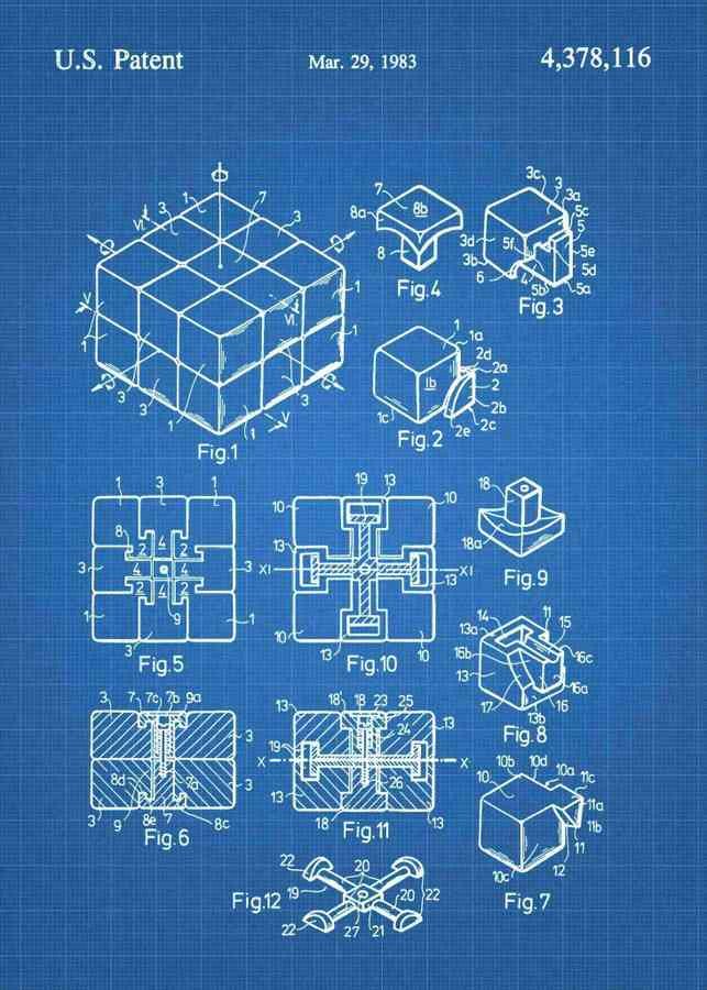 Patent Blueprint rubiks cube 3 A4 Photo Print