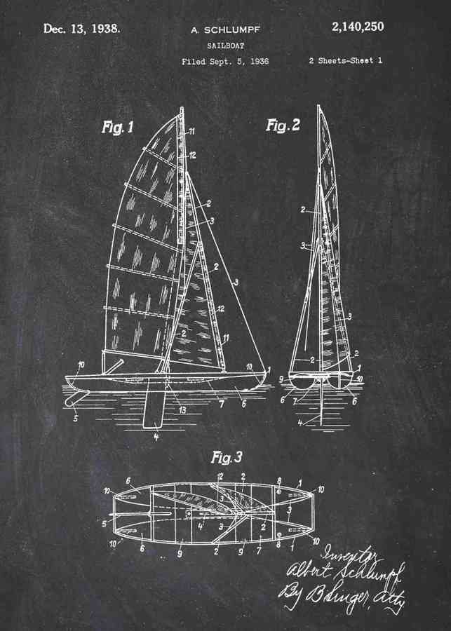 Patent Blueprint sailboat A4 Photo Print