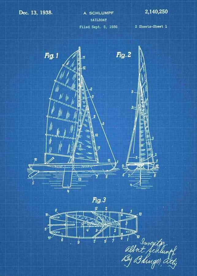 Patent Blueprint sailboat 3 A4 Photo Print