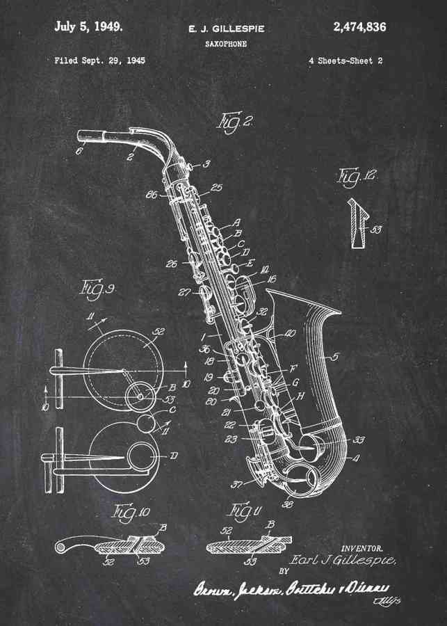 Patent Blueprint saxaphone A4 Photo Print
