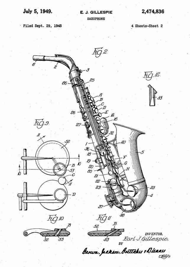 Patent Blueprint saxaphone 4 A4 Photo Print