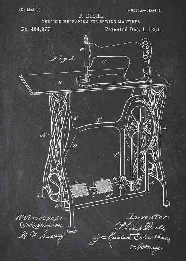 Patent Blueprint sewing machine A4 Photo Print
