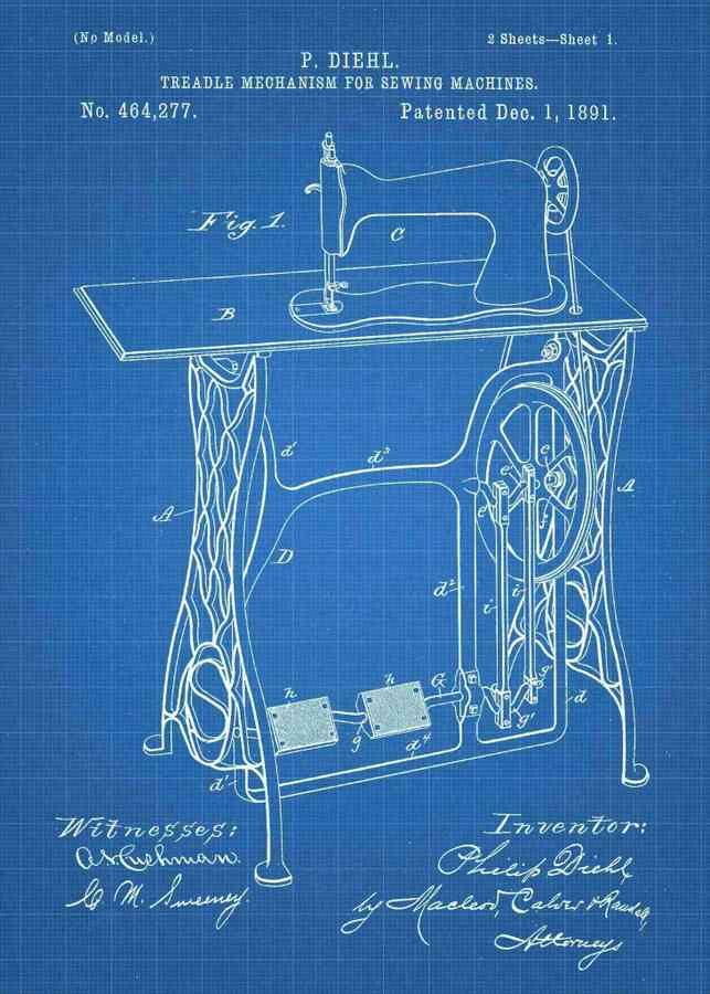 Patent Blueprint sewing machine 3 A4 Photo Print