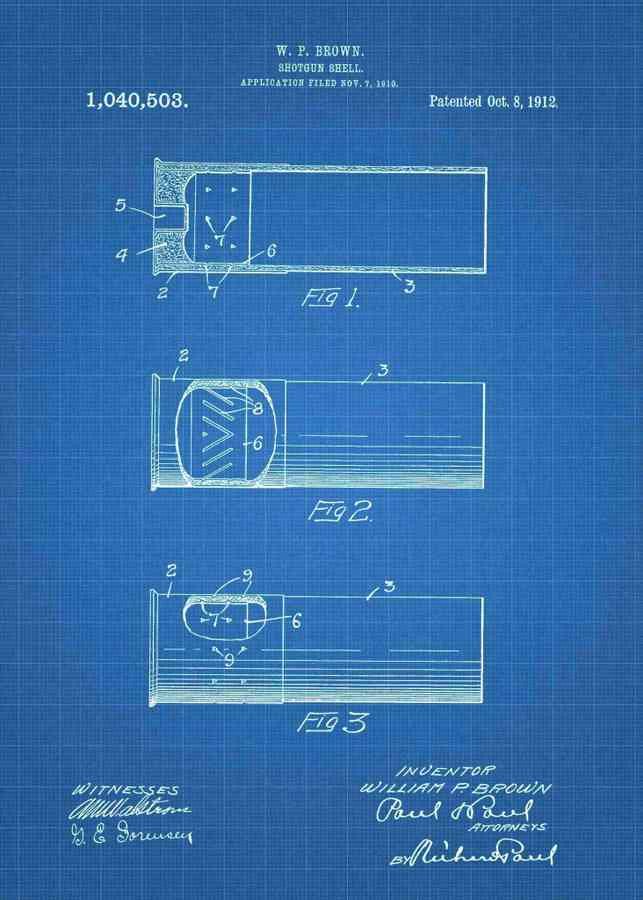 Patent Blueprint shotgun shell 3 A4 Photo Print