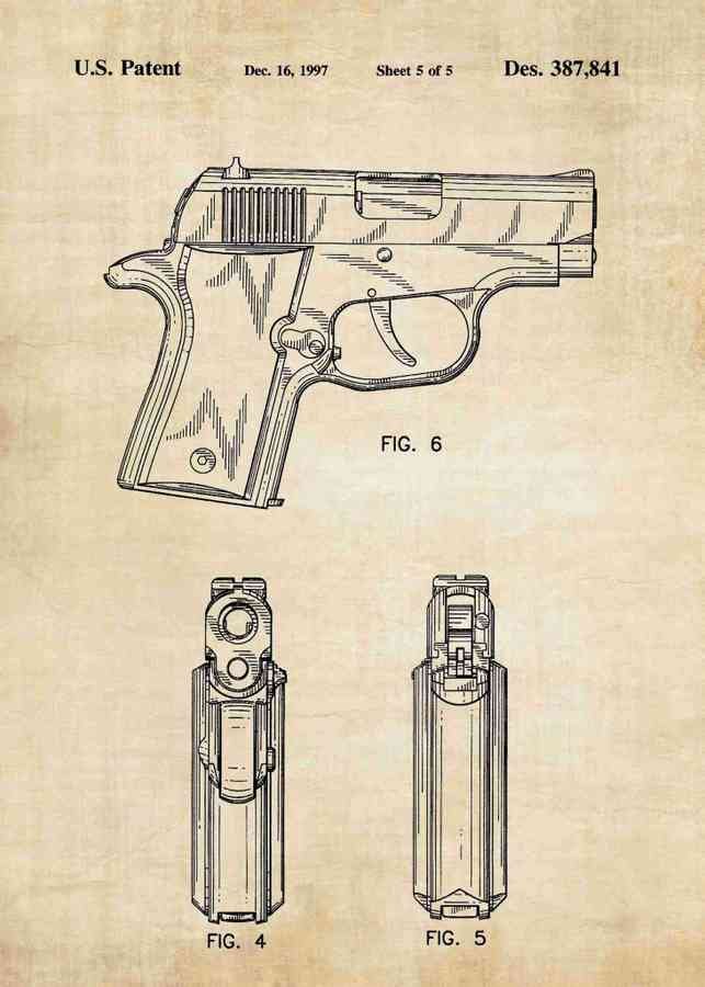 Patent Blueprint sig sauer p220 pistol A4 Photo Print