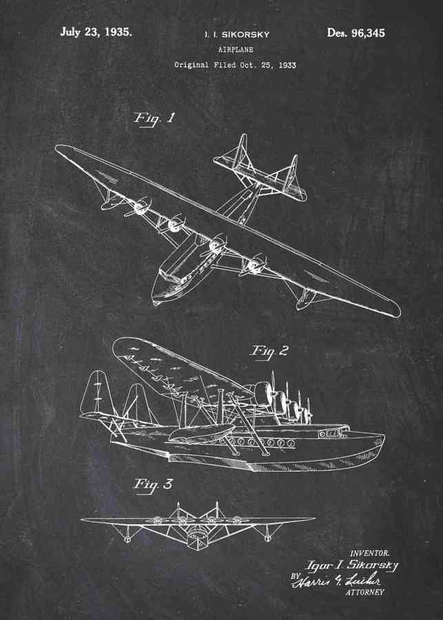 Patent Blueprint sikorsky seaplane A4 Photo Print
