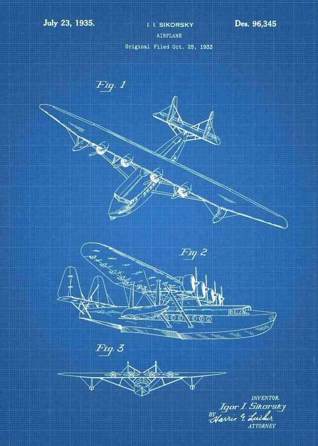 Patent Blueprint sikorsky seaplane 3 A4 Photo Print