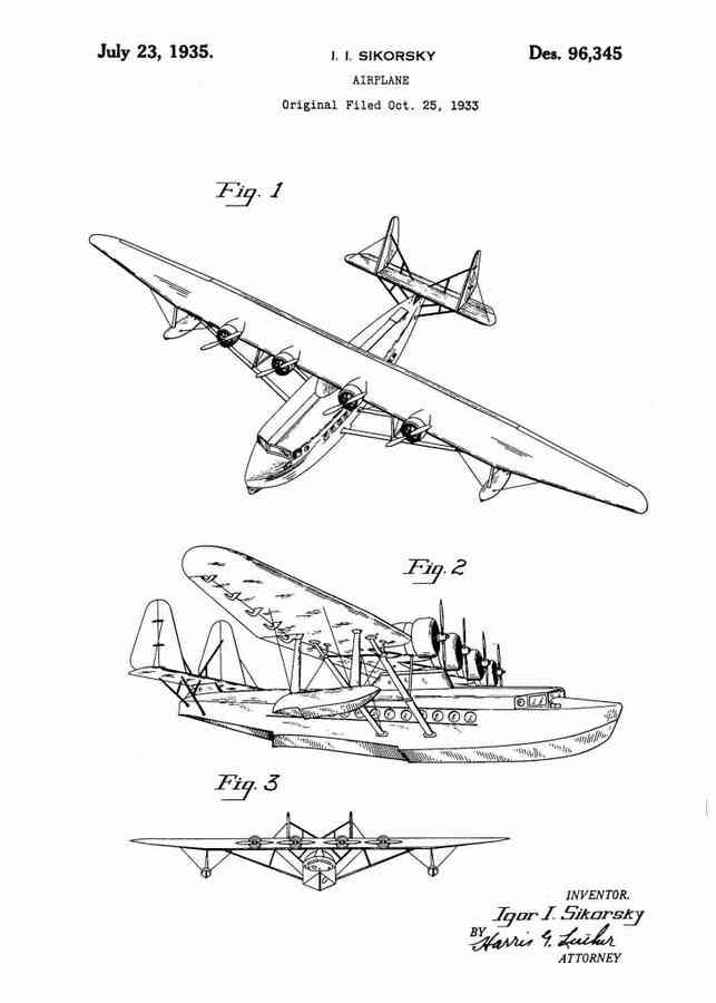 Patent Blueprint sikorsky seaplane 4 A4 Photo Print