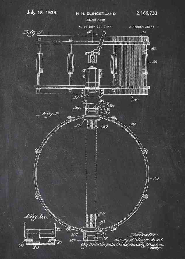 Patent Blueprint snare drum A4 Photo Print