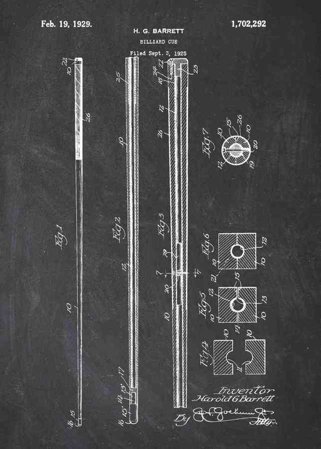 Patent Blueprint snooker billiards cue A4 Photo Print