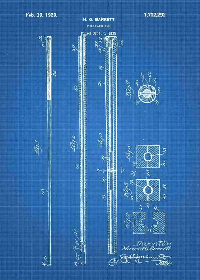 Patent Blueprint snooker billiards cue 3 A4 Photo Print