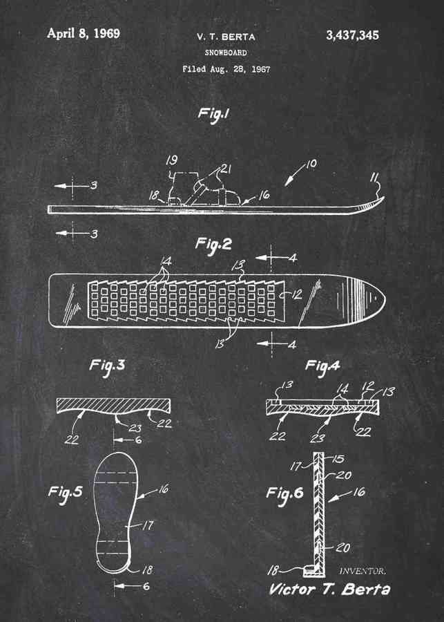 Patent Blueprint snowboard A4 Photo Print