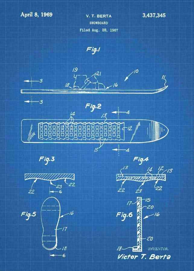 Patent Blueprint snowboard 3 A4 Photo Print