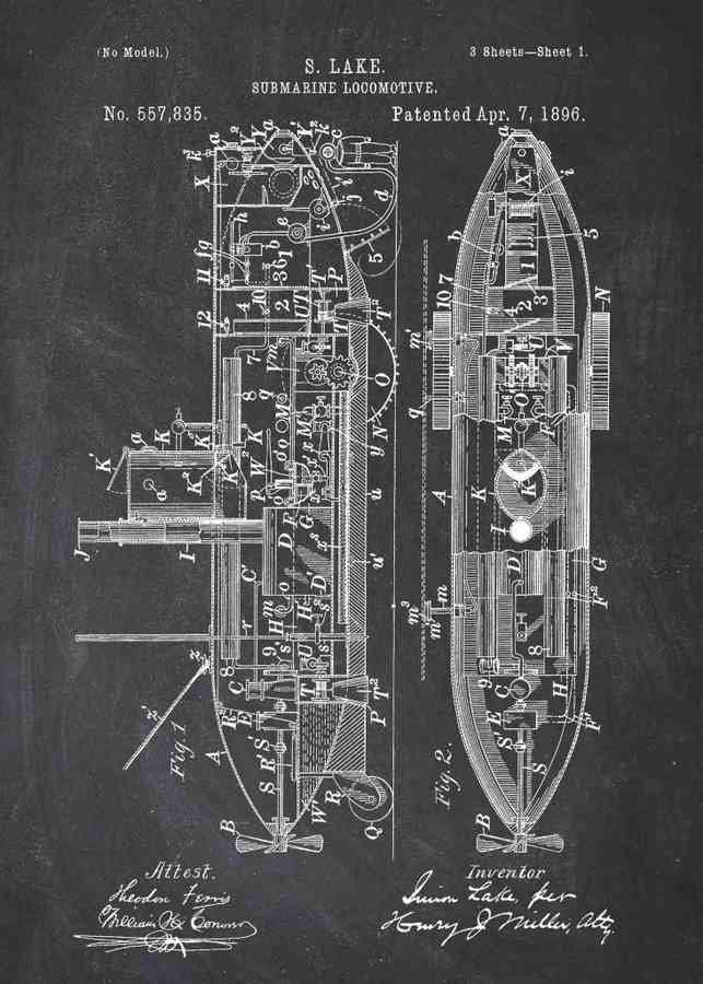 Patent Blueprint submarine A4 Photo Print