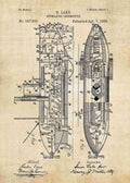 Patent Blueprint submarine 3 A4 Photo Print