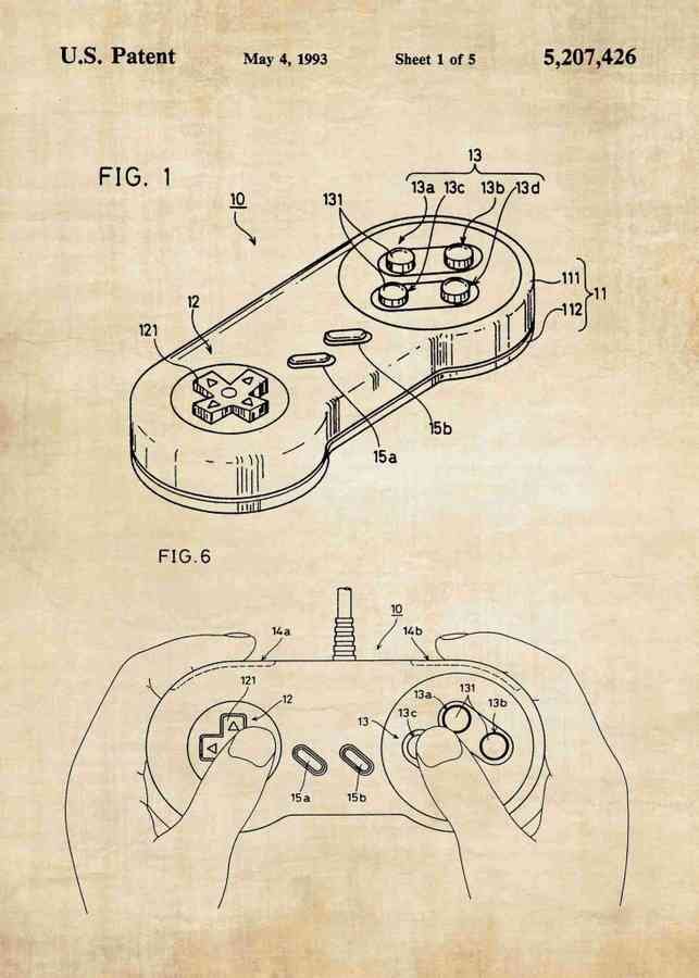 Patent Blueprint super nintendo nes controller A4 Photo Print