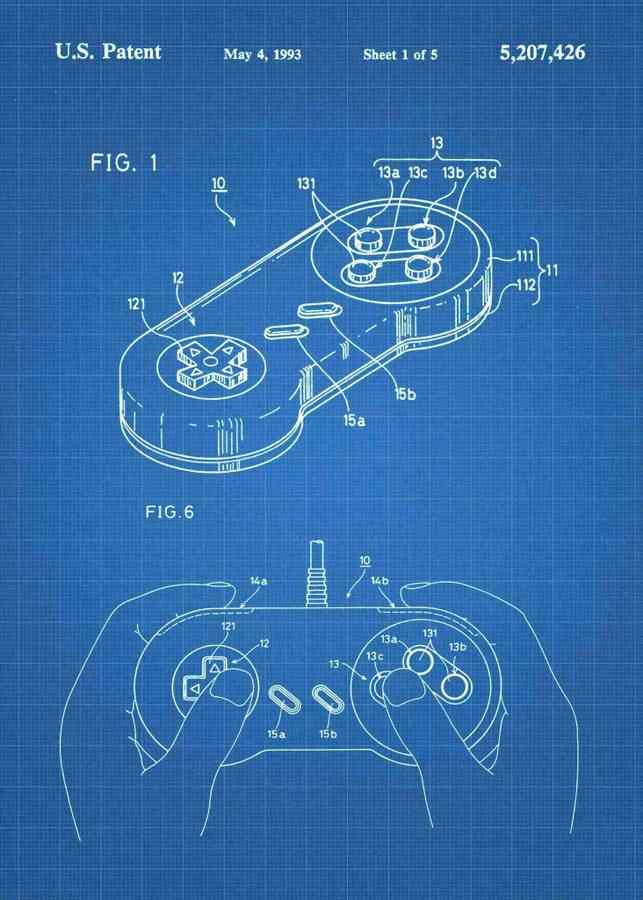 Patent Blueprint super nintendo nes controller 3 A4 Photo Print