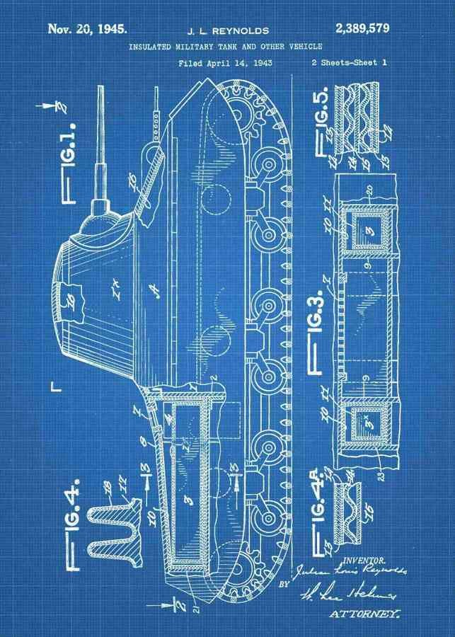Patent Blueprint tank 3 A4 Photo Print