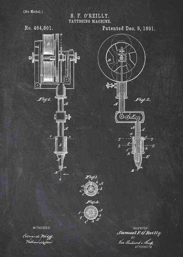 Patent Blueprint tattoo gun A4 Photo Print
