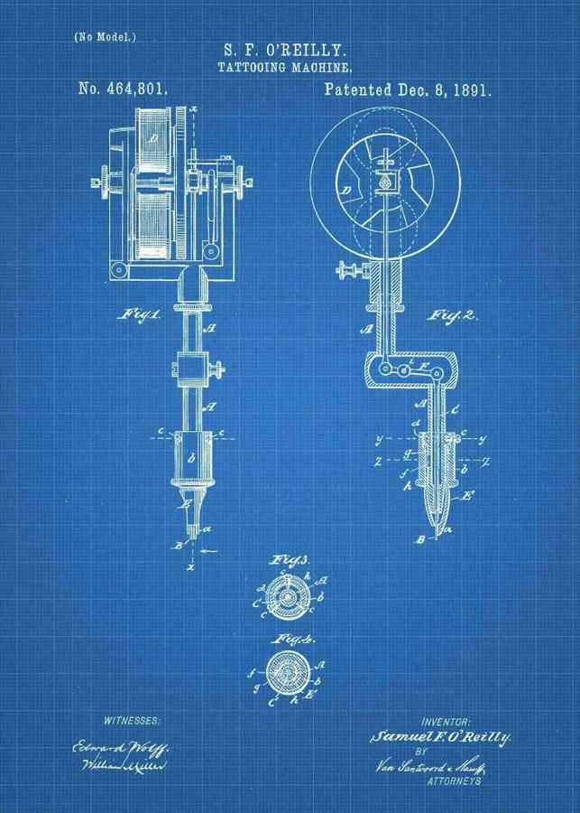 Patent Blueprint tattoo gun 3 A4 Photo Print