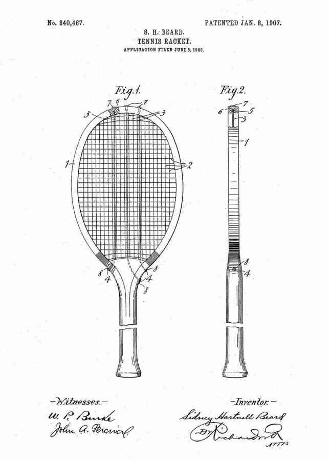 Patent Blueprint tennis racket 4 A4 Photo Print