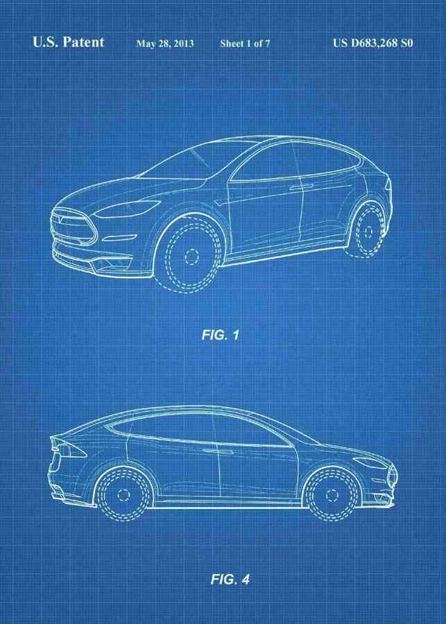 Patent Blueprint tesla car A4 Photo Print