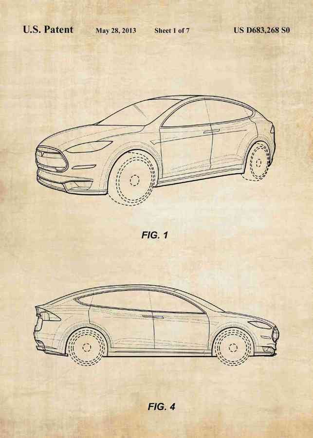 Patent Blueprint tesla car 3 A4 Photo Print