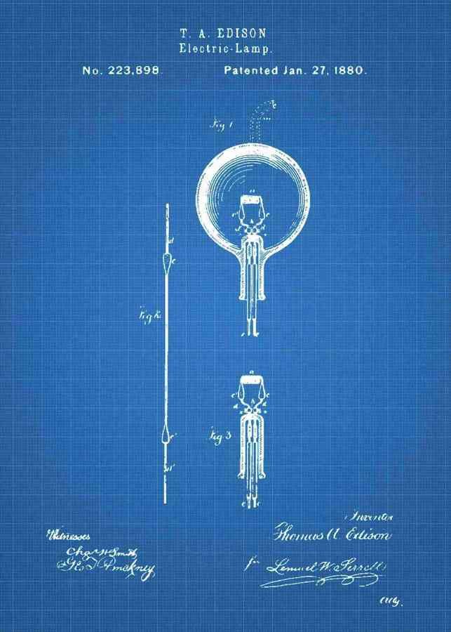 Patent Blueprint thomas edison light bulb 3 A4 Photo Print