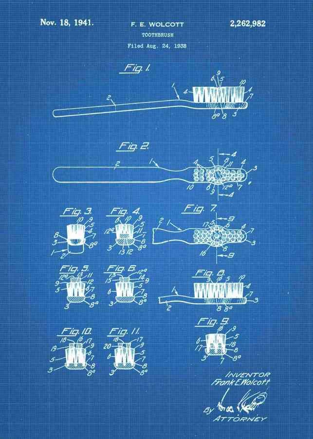 Patent Blueprint toothbrush 3 A4 Photo Print