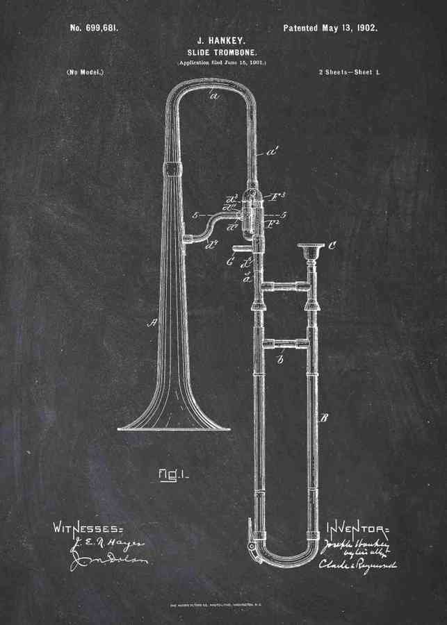 Patent Blueprint trombone A4 Photo Print