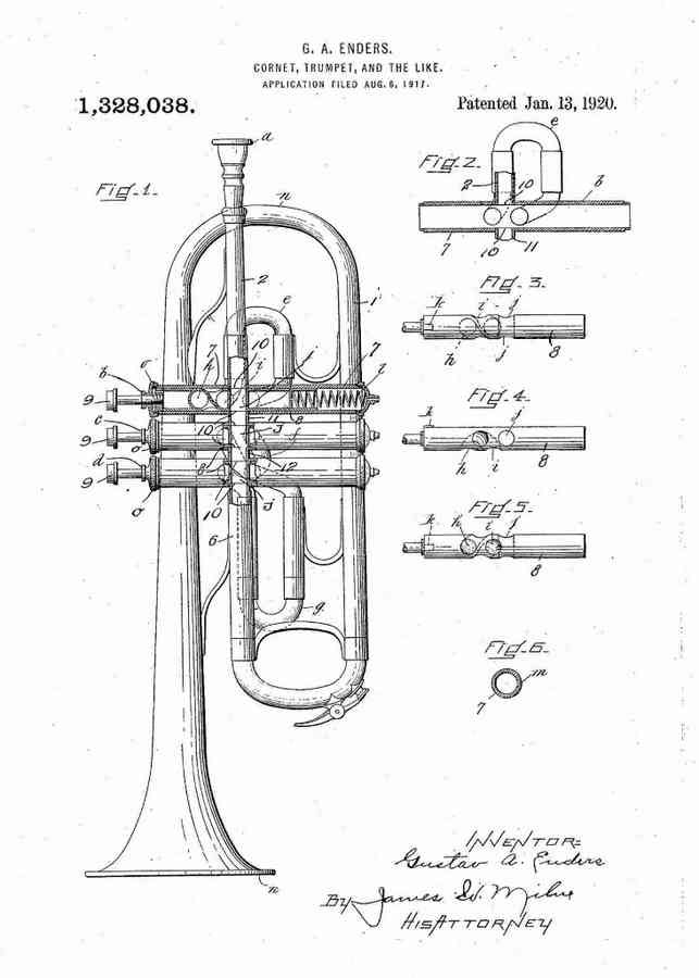 Patent Blueprint trumpet 4 A4 Photo Print