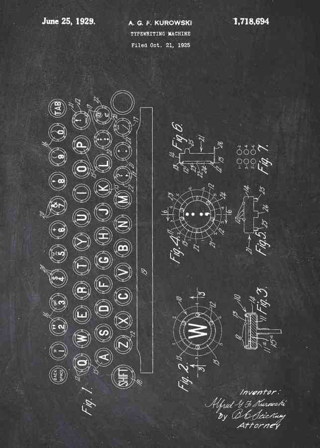 Patent Blueprint typewriter A4 Photo Print