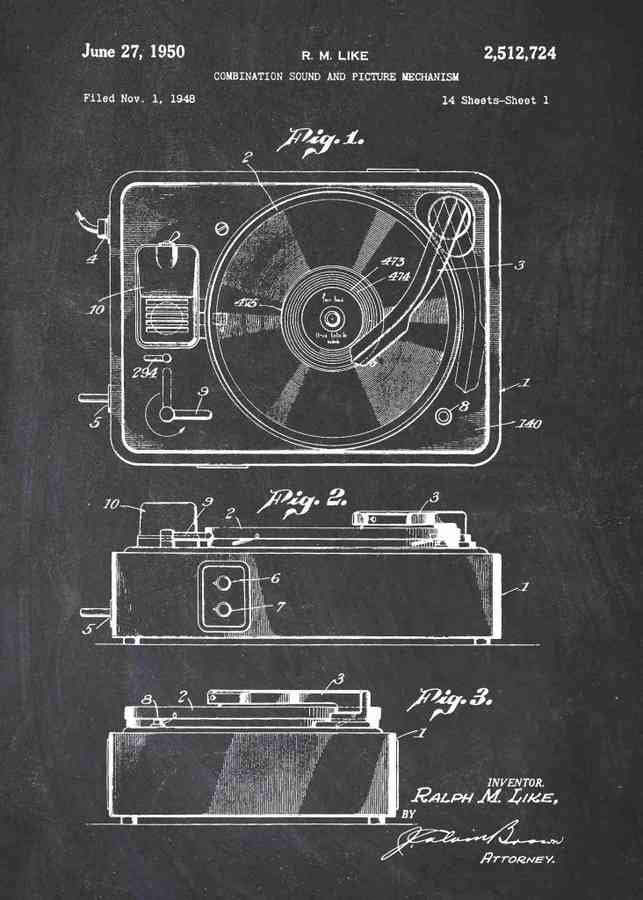 Patent Blueprint vinyl record player A4 Photo Print