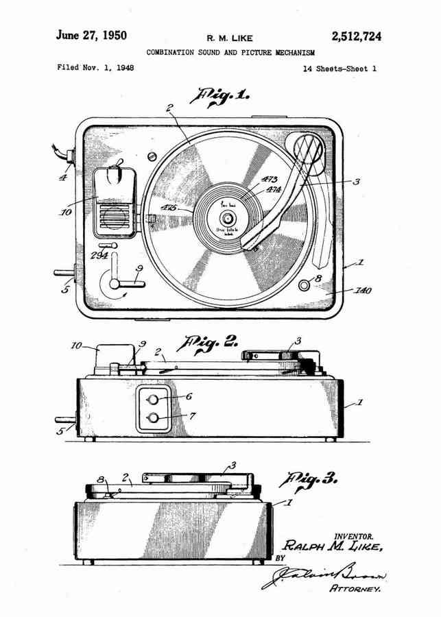 Patent Blueprint vinyl record player 4 A4 Photo Print