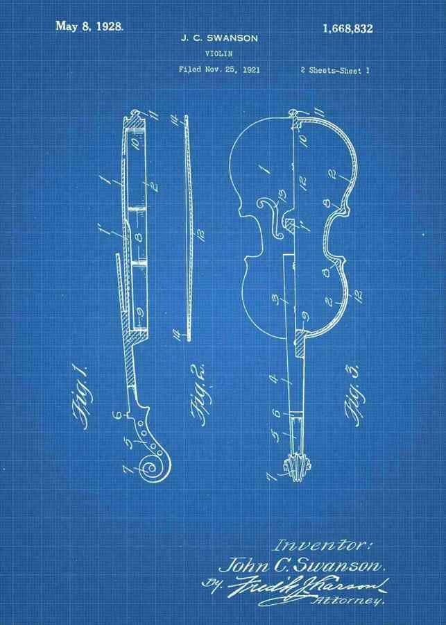 Patent Blueprint violin 3 A4 Photo Print