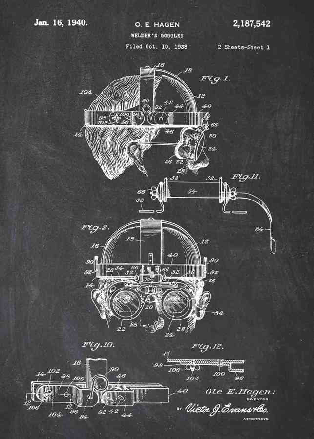 Patent Blueprint welders mask A4 Photo Print