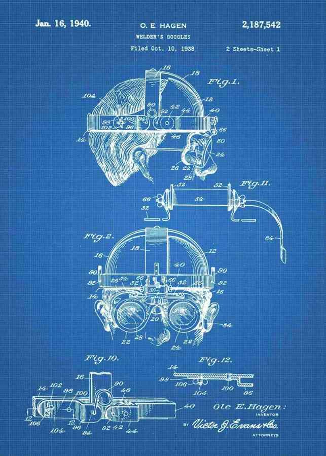 Patent Blueprint welders mask 3 A4 Photo Print