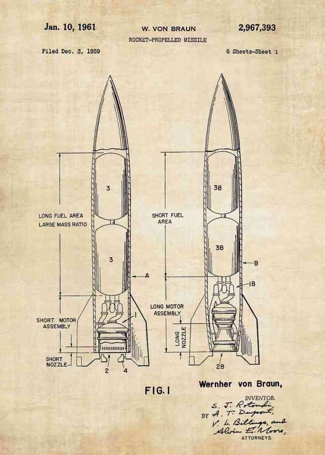 Patent Blueprint wernher von braun rocket propelled missile A4 Photo Print